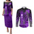 Personalized Hawaii Couples Matching Puletasi Dress and Long Sleeve Button Shirts Hammerhead Shark Kakau Polynesian Tribal Purple LT05 Purple - Polynesian Pride