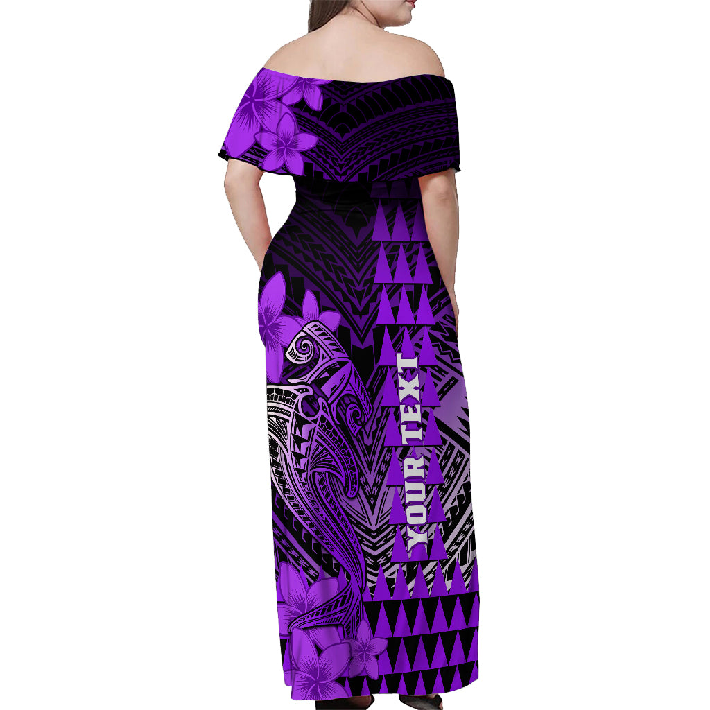 Personalized Hawaii Off Shoulder Maxi Dress Hammerhead Shark Kakau Polynesian Tribal Purple LT05 - Polynesian Pride