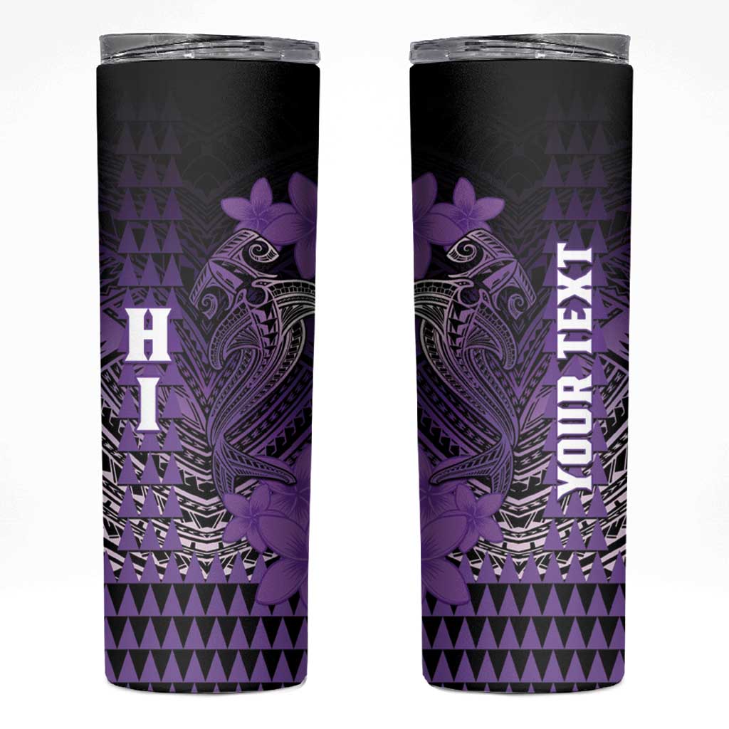 Personalized Hawaii Skinny Tumbler Hammerhead Shark Kakau Polynesian Tribal Purple