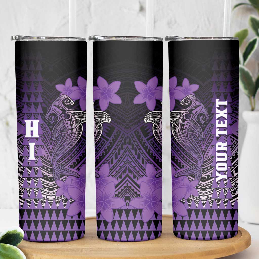 Personalized Hawaii Skinny Tumbler Hammerhead Shark Kakau Polynesian Tribal Purple