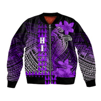 Personalized Hawaii Sleeve Zip Bomber Jacket Hammerhead Shark Kakau Polynesian Tribal Purple LT05 Unisex Purple - Polynesian Pride