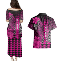Personalized Hawaii Couples Matching Puletasi Dress and Hawaiian Shirt Hammerhead Shark Kakau Polynesian Tribal Pink LT05 - Polynesian Pride