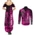 Personalized Hawaii Couples Matching Summer Maxi Dress and Long Sleeve Button Shirts Hammerhead Shark Kakau Polynesian Tribal Pink LT05 - Polynesian Pride