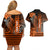 Personalized Hawaii Couples Matching Off Shoulder Short Dress and Hawaiian Shirt Hammerhead Shark Kakau Polynesian Tribal Orange LT05 - Polynesian Pride