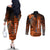Personalized Hawaii Couples Matching Off The Shoulder Long Sleeve Dress and Long Sleeve Button Shirts Hammerhead Shark Kakau Polynesian Tribal Orange LT05 - Polynesian Pride