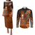 Personalized Hawaii Couples Matching Puletasi Dress and Long Sleeve Button Shirts Hammerhead Shark Kakau Polynesian Tribal Orange LT05 Orange - Polynesian Pride