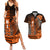 Personalized Hawaii Couples Matching Summer Maxi Dress and Hawaiian Shirt Hammerhead Shark Kakau Polynesian Tribal Orange LT05 Orange - Polynesian Pride