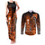Personalized Hawaii Couples Matching Tank Maxi Dress and Long Sleeve Button Shirts Hammerhead Shark Kakau Polynesian Tribal Orange LT05 Orange - Polynesian Pride