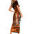 Personalized Hawaii Short Sleeve Bodycon Dress Hammerhead Shark Kakau Polynesian Tribal Orange LT05 - Polynesian Pride