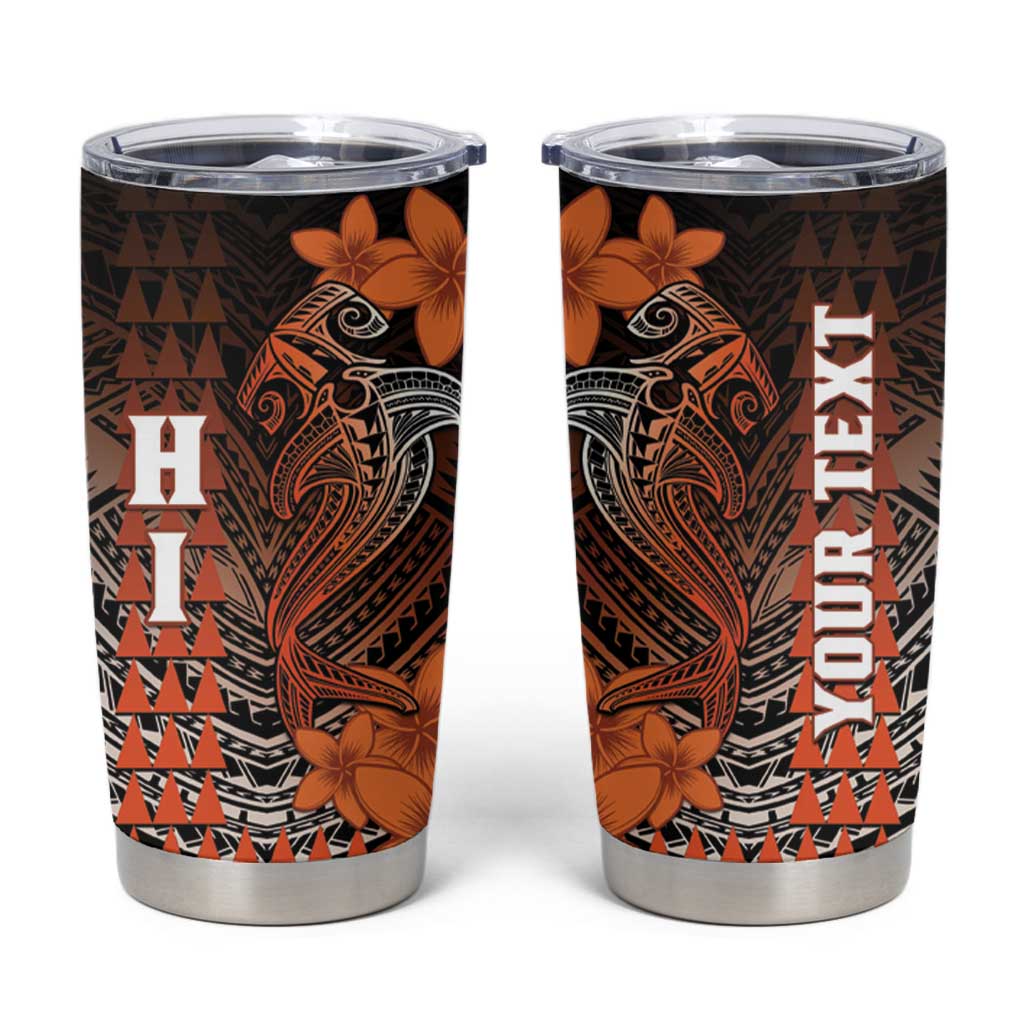 Personalized Hawaii Tumbler Cup Hammerhead Shark Kakau Polynesian Tribal Orange