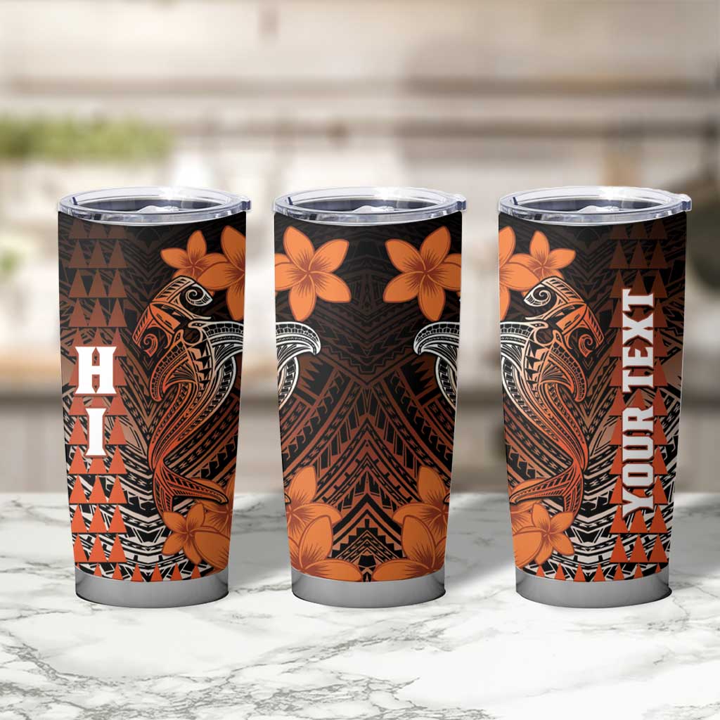 Personalized Hawaii Tumbler Cup Hammerhead Shark Kakau Polynesian Tribal Orange