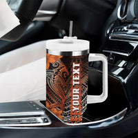 Personalized Hawaii Tumbler With Handle Hammerhead Shark Kakau Polynesian Tribal Orange