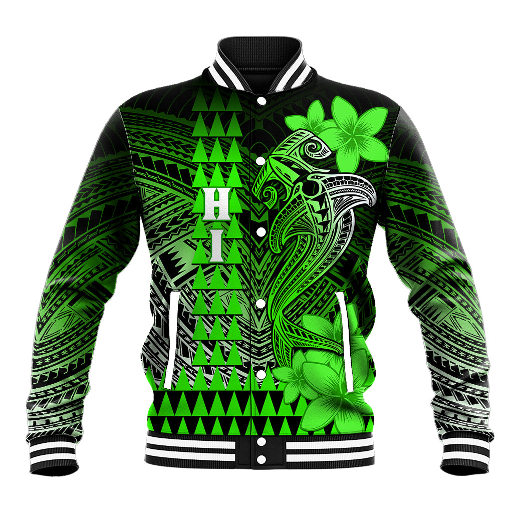 Personalized Hawaii Baseball Jacket Hammerhead Shark Kakau Polynesian Tribal Green LT05 Unisex Green - Polynesian Pride