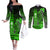 Personalized Hawaii Couples Matching Off The Shoulder Long Sleeve Dress and Long Sleeve Button Shirts Hammerhead Shark Kakau Polynesian Tribal Green LT05 Green - Polynesian Pride