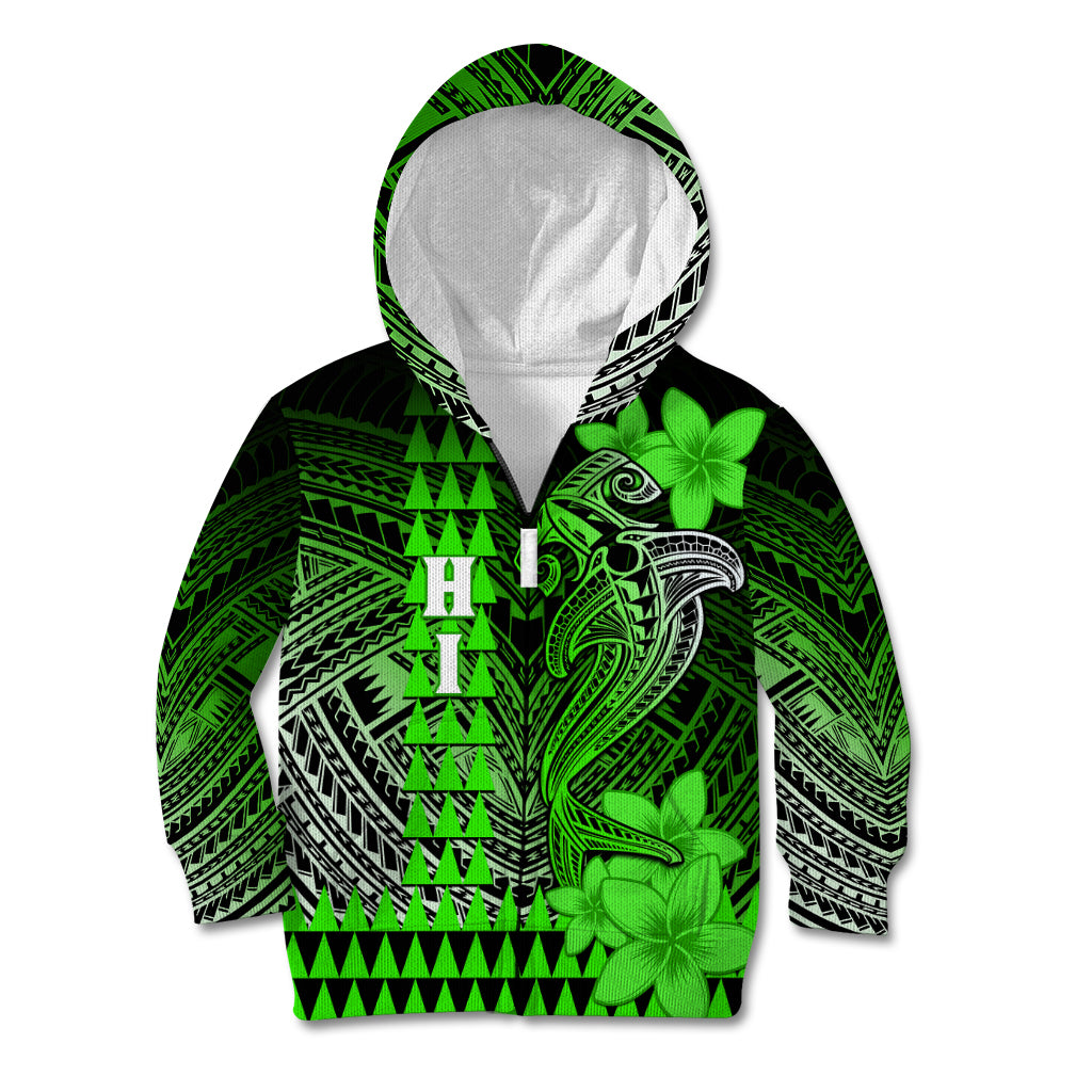Personalized Hawaii Kid Hoodie Hammerhead Shark Kakau Polynesian Tribal Green LT05 Zip Hoodie Green - Polynesian Pride