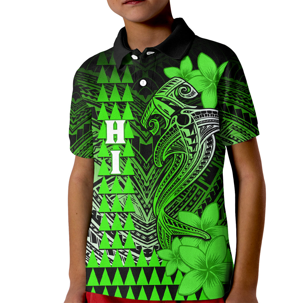 Personalized Hawaii Kid Polo Shirt Hammerhead Shark Kakau Polynesian Tribal Green LT05 Kid Green - Polynesian Pride