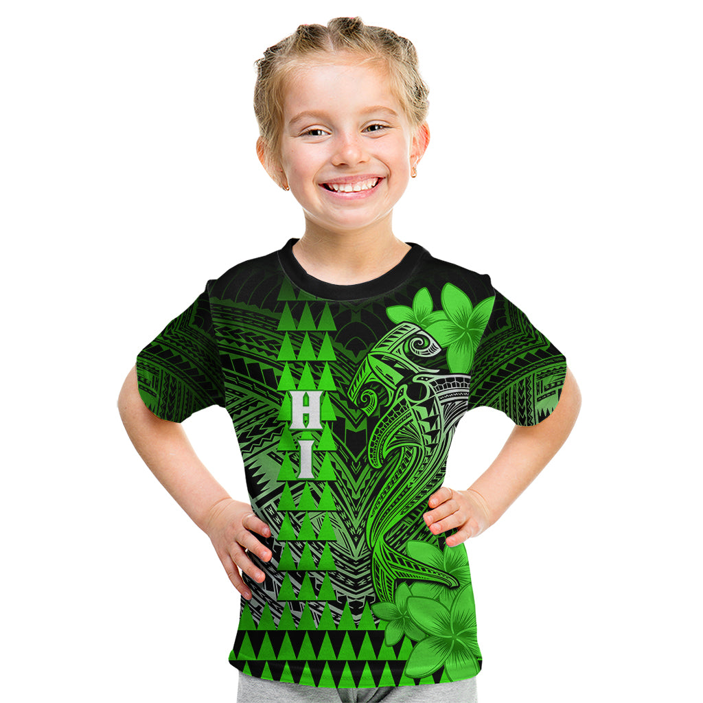 Personalized Hawaii Kid T Shirt Hammerhead Shark Kakau Polynesian Tribal Green LT05 Green - Polynesian Pride