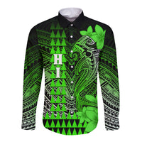 Personalized Hawaii Long Sleeve Button Shirt Hammerhead Shark Kakau Polynesian Tribal Green LT05 Unisex Green - Polynesian Pride
