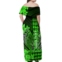 Personalized Hawaii Off Shoulder Maxi Dress Hammerhead Shark Kakau Polynesian Tribal Green LT05 - Polynesian Pride
