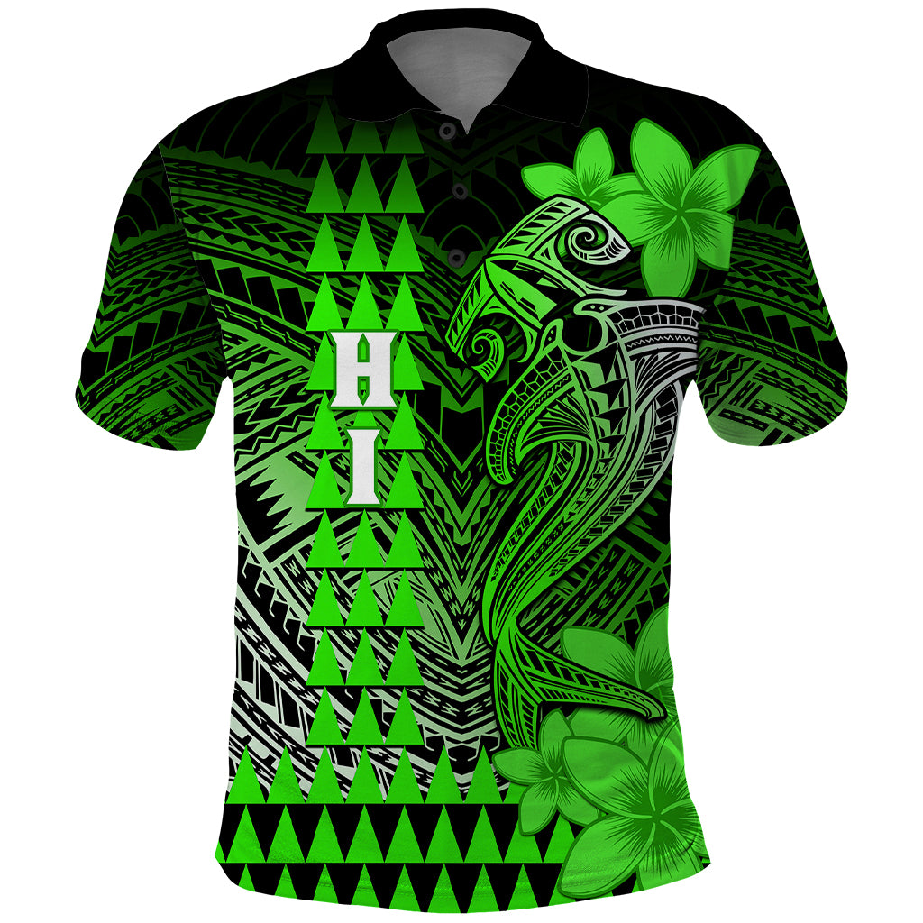 Personalized Hawaii Polo Shirt Hammerhead Shark Kakau Polynesian Tribal Green LT05 Green - Polynesian Pride