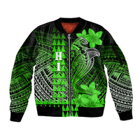 Personalized Hawaii Sleeve Zip Bomber Jacket Hammerhead Shark Kakau Polynesian Tribal Green LT05 Unisex Green - Polynesian Pride