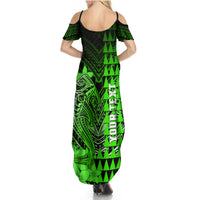 Personalized Hawaii Summer Maxi Dress Hammerhead Shark Kakau Polynesian Tribal Green LT05 - Polynesian Pride