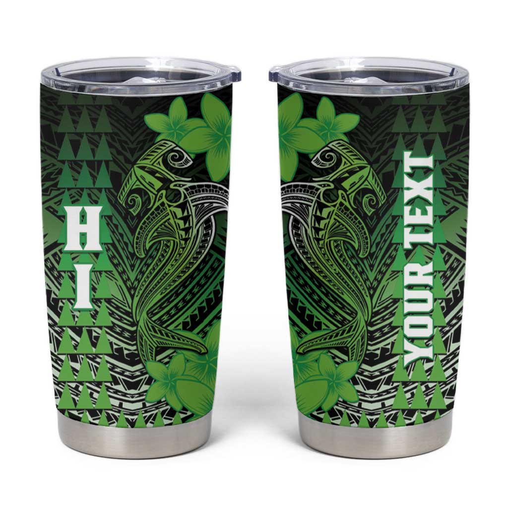 Personalized Hawaii Tumbler Cup Hammerhead Shark Kakau Polynesian Tribal Green