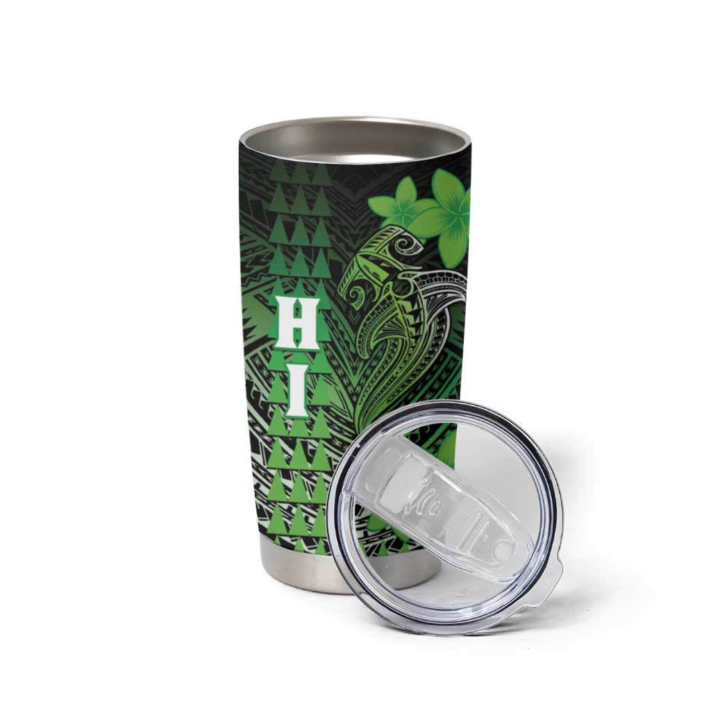 Personalized Hawaii Tumbler Cup Hammerhead Shark Kakau Polynesian Tribal Green