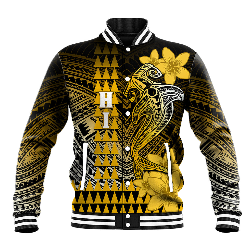 Personalized Hawaii Baseball Jacket Hammerhead Shark Kakau Polynesian Tribal Gold LT05 Unisex Gold - Polynesian Pride
