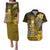 Personalized Hawaii Couples Matching Puletasi Dress and Hawaiian Shirt Hammerhead Shark Kakau Polynesian Tribal Gold LT05 Gold - Polynesian Pride