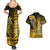 Personalized Hawaii Couples Matching Summer Maxi Dress and Hawaiian Shirt Hammerhead Shark Kakau Polynesian Tribal Gold LT05 - Polynesian Pride