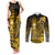 Personalized Hawaii Couples Matching Tank Maxi Dress and Long Sleeve Button Shirts Hammerhead Shark Kakau Polynesian Tribal Gold LT05 Gold - Polynesian Pride