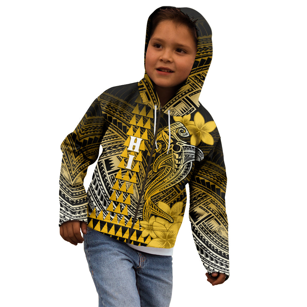Personalized Hawaii Kid Hoodie Hammerhead Shark Kakau Polynesian Tribal Gold LT05 - Polynesian Pride