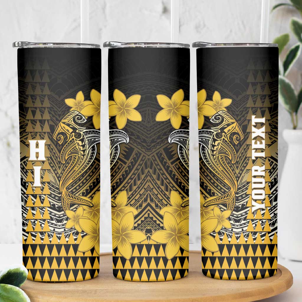 Personalized Hawaii Skinny Tumbler Hammerhead Shark Kakau Polynesian Tribal Gold