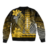 Personalized Hawaii Sleeve Zip Bomber Jacket Hammerhead Shark Kakau Polynesian Tribal Gold LT05 - Polynesian Pride