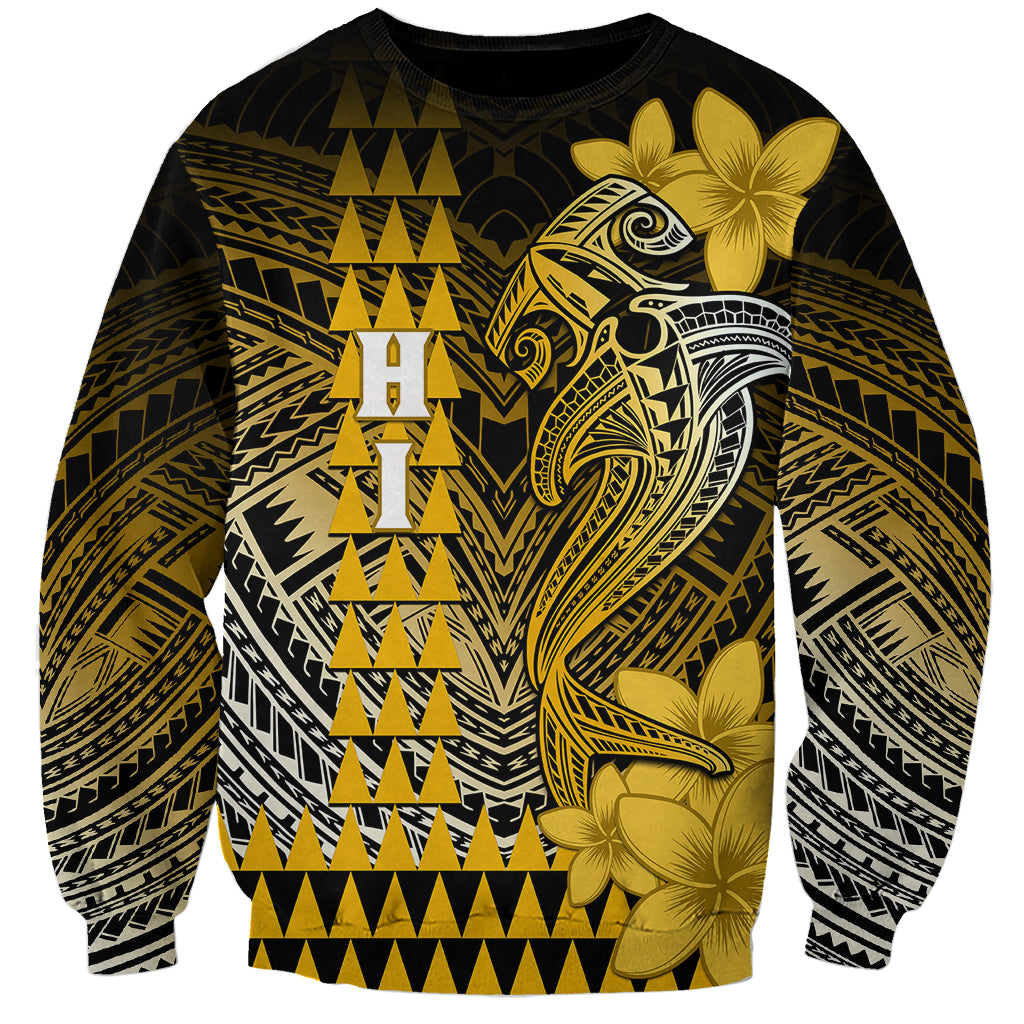 Personalized Hawaii Sweatshirt Hammerhead Shark Kakau Polynesian Tribal Gold LT05 Unisex Gold - Polynesian Pride