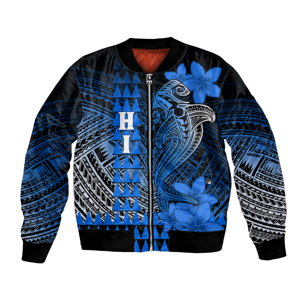 Personalized Hawaii Bomber Jacket Hammerhead Shark Kakau Polynesian Tribal Blue LT05 Unisex Blue - Polynesian Pride