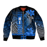 Personalized Hawaii Bomber Jacket Hammerhead Shark Kakau Polynesian Tribal Blue LT05 Unisex Blue - Polynesian Pride