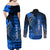 Personalized Hawaii Couples Matching Off Shoulder Maxi Dress and Long Sleeve Button Shirts Hammerhead Shark Kakau Polynesian Tribal Blue LT05 - Polynesian Pride