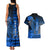 Personalized Hawaii Couples Matching Tank Maxi Dress and Hawaiian Shirt Hammerhead Shark Kakau Polynesian Tribal Blue LT05 - Polynesian Pride
