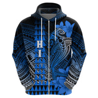 Personalized Hawaii Hoodie Hammerhead Shark Kakau Polynesian Tribal Blue LT05 - Polynesian Pride