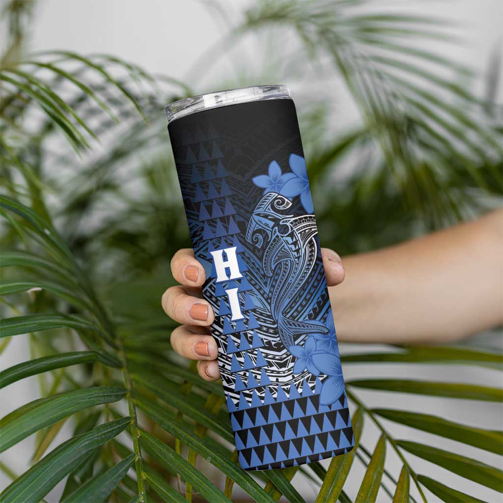 Personalized Hawaii Skinny Tumbler Hammerhead Shark Kakau Polynesian Tribal Blue