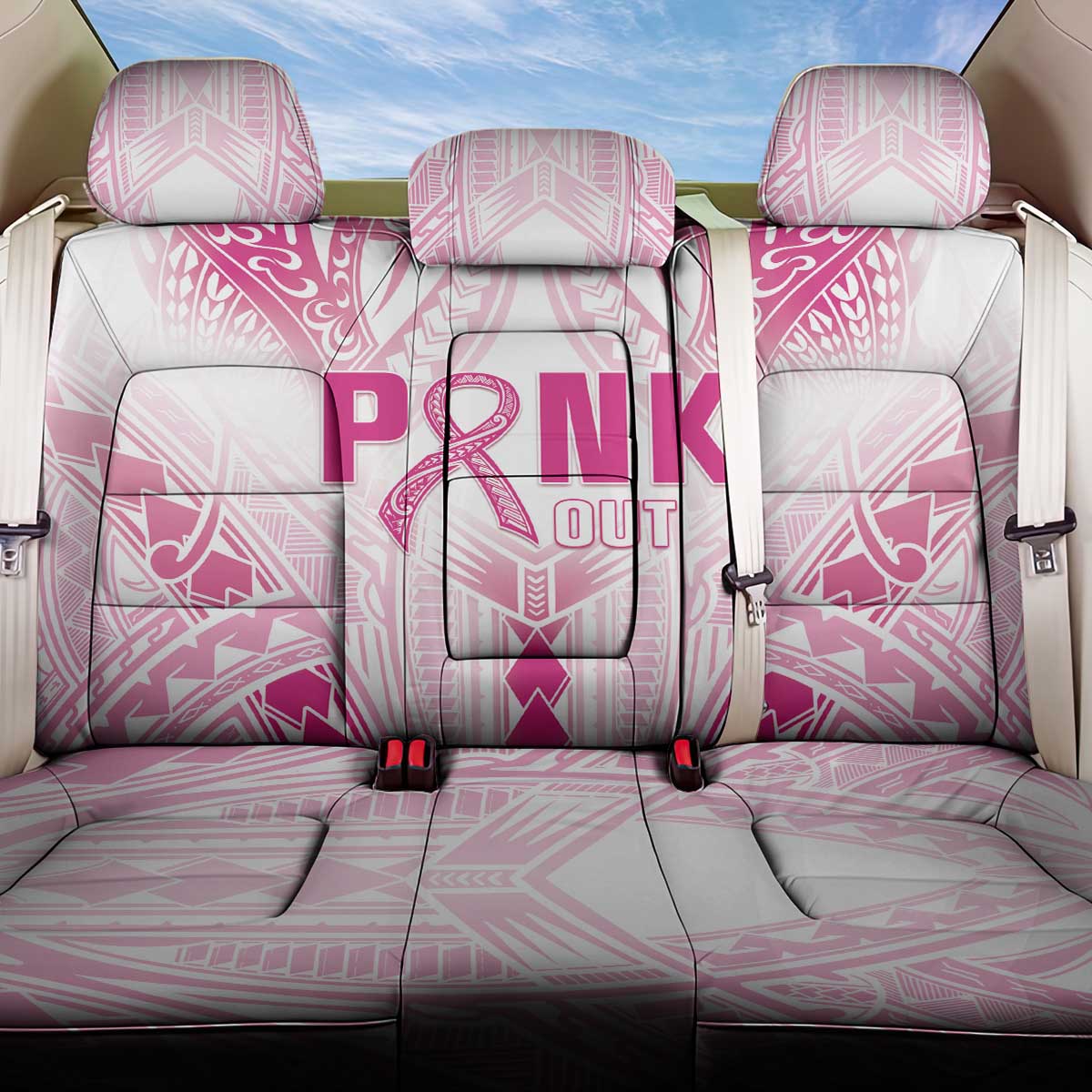 Breast Cancer Pink Out Back Car Seat Cover Polynesian Art Tattoo White Version