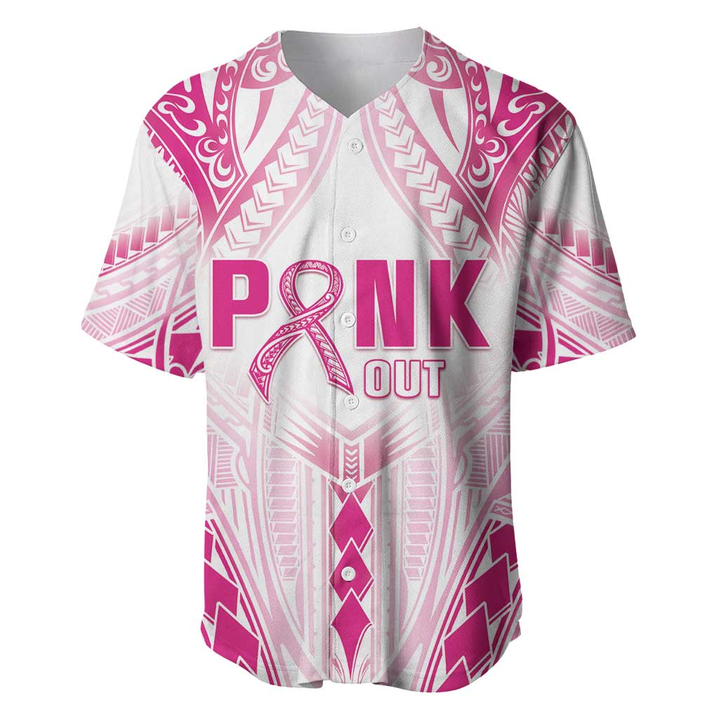 Breast Cancer Pink Out Baseball Jersey Polynesian Art Tattoo White Version LT05 White - Polynesian Pride