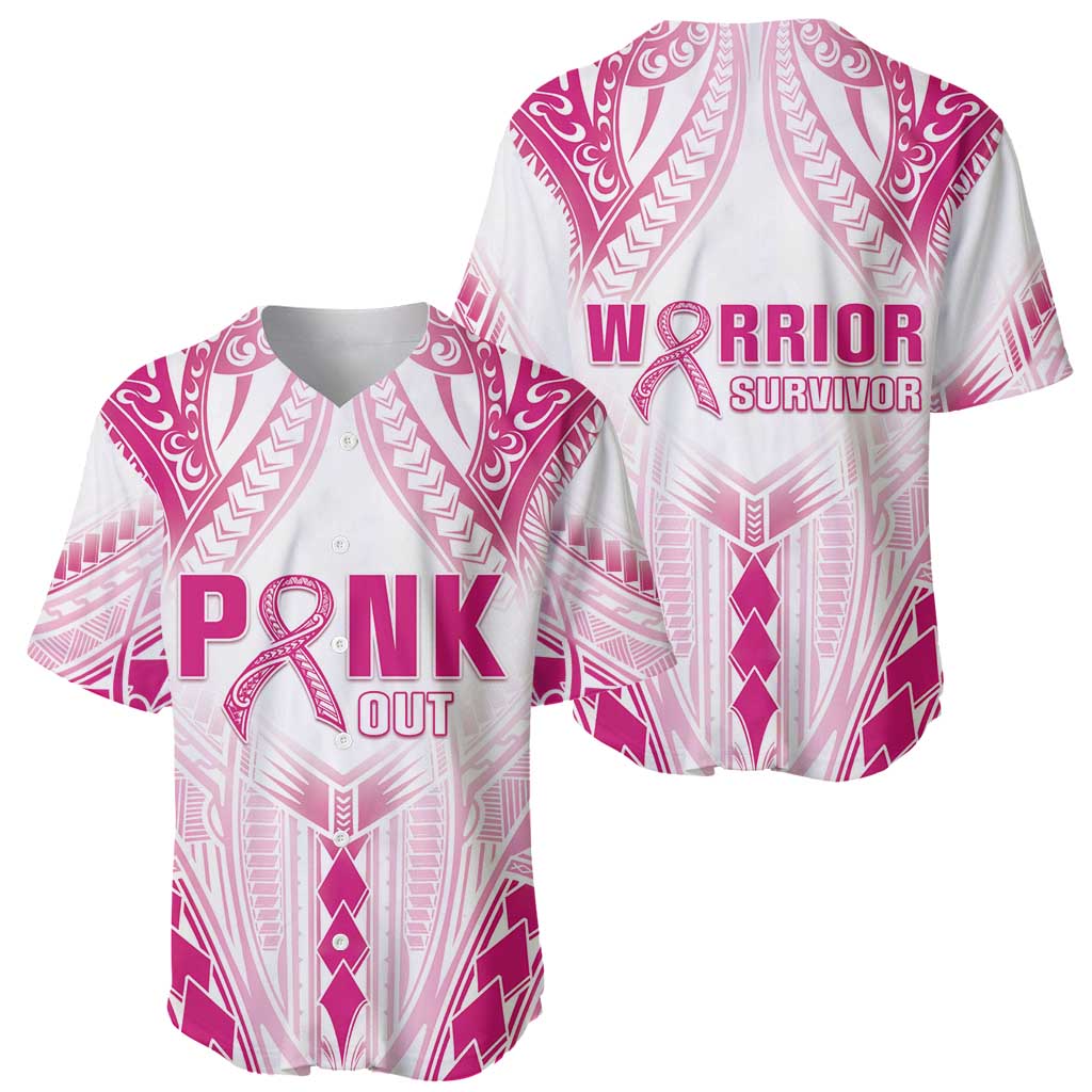 Breast Cancer Pink Out Baseball Jersey Polynesian Art Tattoo White Version LT05 - Polynesian Pride