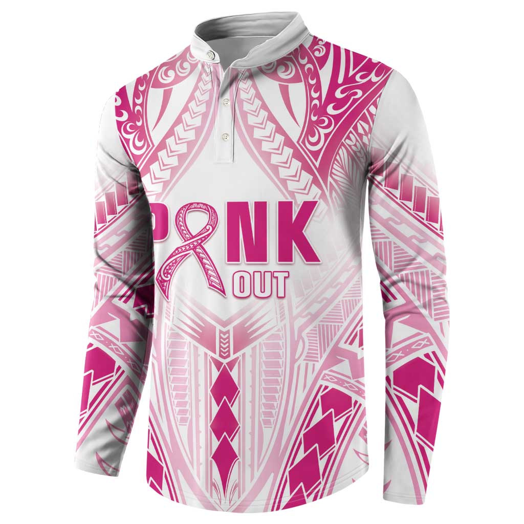 Breast Cancer Pink Out Button Sweatshirt Polynesian Art Tattoo White Version