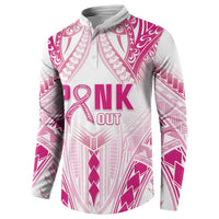 Breast Cancer Pink Out Button Sweatshirt Polynesian Art Tattoo White Version