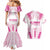 Breast Cancer Pink Out Couples Matching Mermaid Dress and Hawaiian Shirt Polynesian Art Tattoo White Version