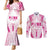 Breast Cancer Pink Out Couples Matching Mermaid Dress and Long Sleeve Button Shirt Polynesian Art Tattoo White Version