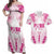 Breast Cancer Pink Out Couples Matching Off Shoulder Maxi Dress and Hawaiian Shirt Polynesian Art Tattoo White Version